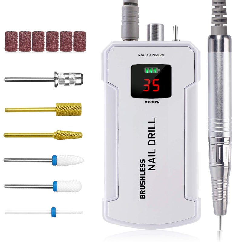 Professional Nail Drill Machine IMENE 35000RPM Portable Brushless Nail Drill Rechargeable EFile Nail Drills Perfect for Acrylic Gel Natural NailsWhite